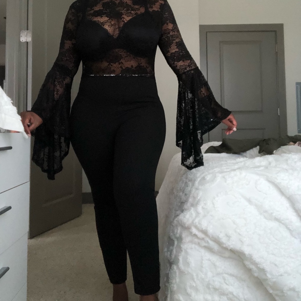 Mesh bell sleeve jumpsuit